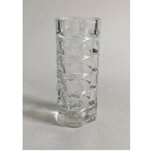 French Geometric Clear Triangular Shaped Glass Vase Made In France‎